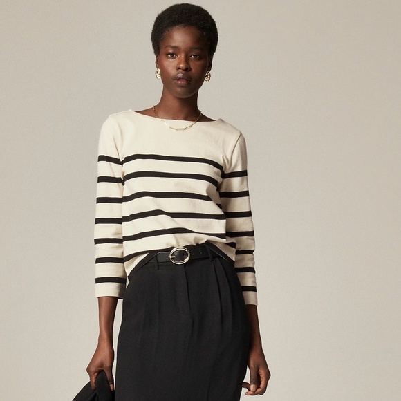 J. Crew Tops - NWT! J. CREW Classic Mariner Cloth Boatneck T-Shirt Striped Natural Navy Blue 3X